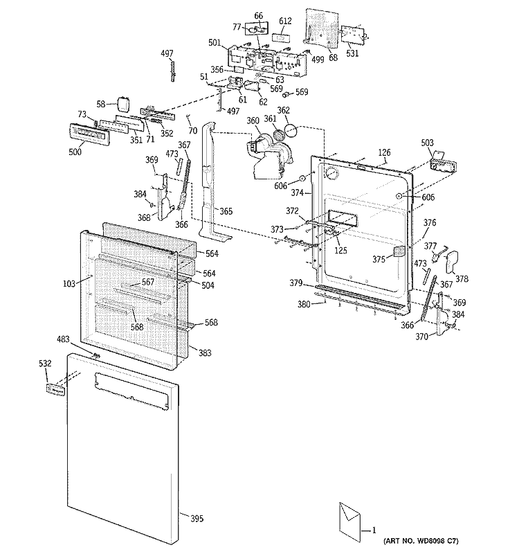 DOOR ASSEMBLY Diagram and Parts List for ZBD6905G02SS  General Electric Dishwasher