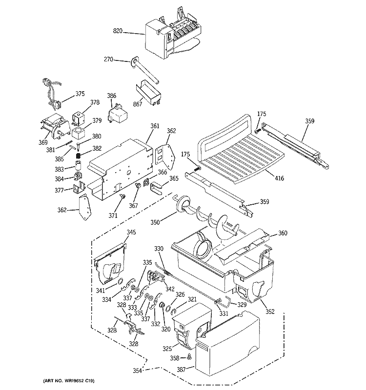 ICE MAKER & DISPENSER Diagram and Parts List for GCE23YETAFSS  General Electric Refrigerator
