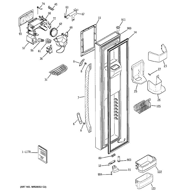 FREEZER DOOR Diagram and Parts List for LSS25XGTAWW  General Electric Refrigerator