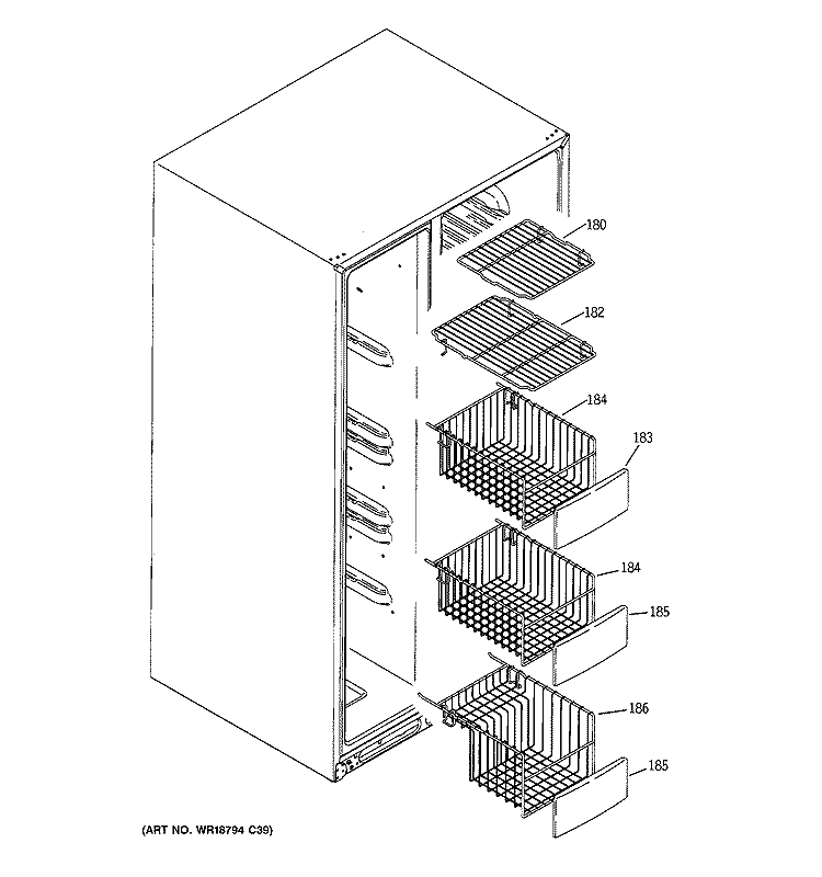 FREEZER SHELVES Diagram and Parts List for LSS25XGTAWW  General Electric Refrigerator