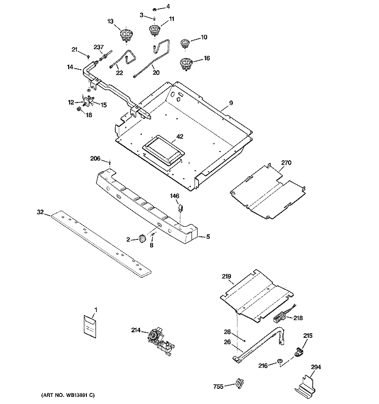 GAS & BURNER PARTS Diagram and Parts List for J2BP85SEL1SS  General Electric Range