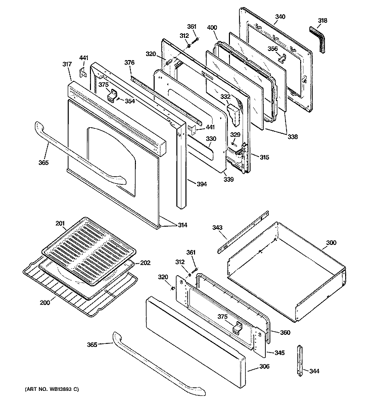 DOOR & DRAWER PARTS Diagram and Parts List for J2BP85SEL1SS  General Electric Range