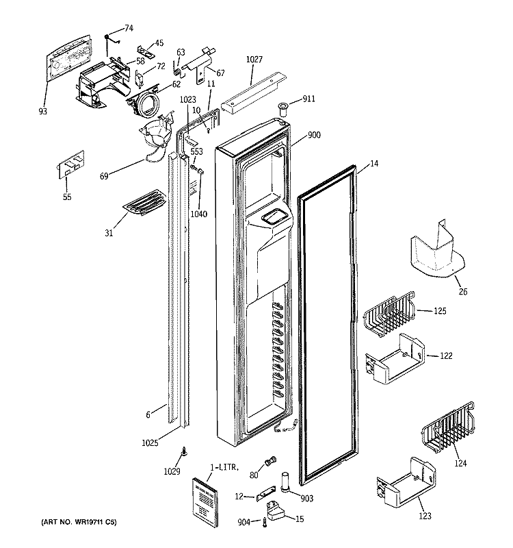 FREEZER DOOR Diagram and Parts List for PSI23NSTCSV  General Electric Refrigerator