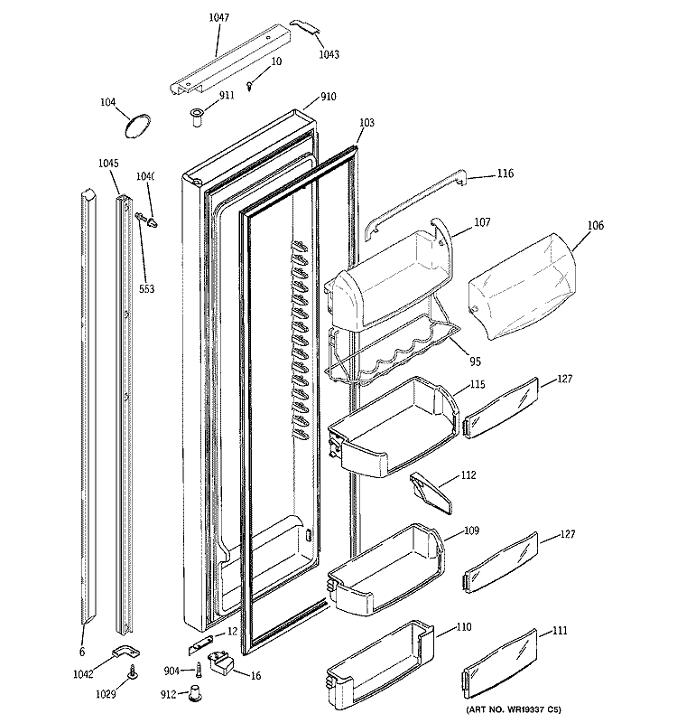 FRESH FOOD DOOR Diagram and Parts List for PSI23NSTCSV  General Electric Refrigerator