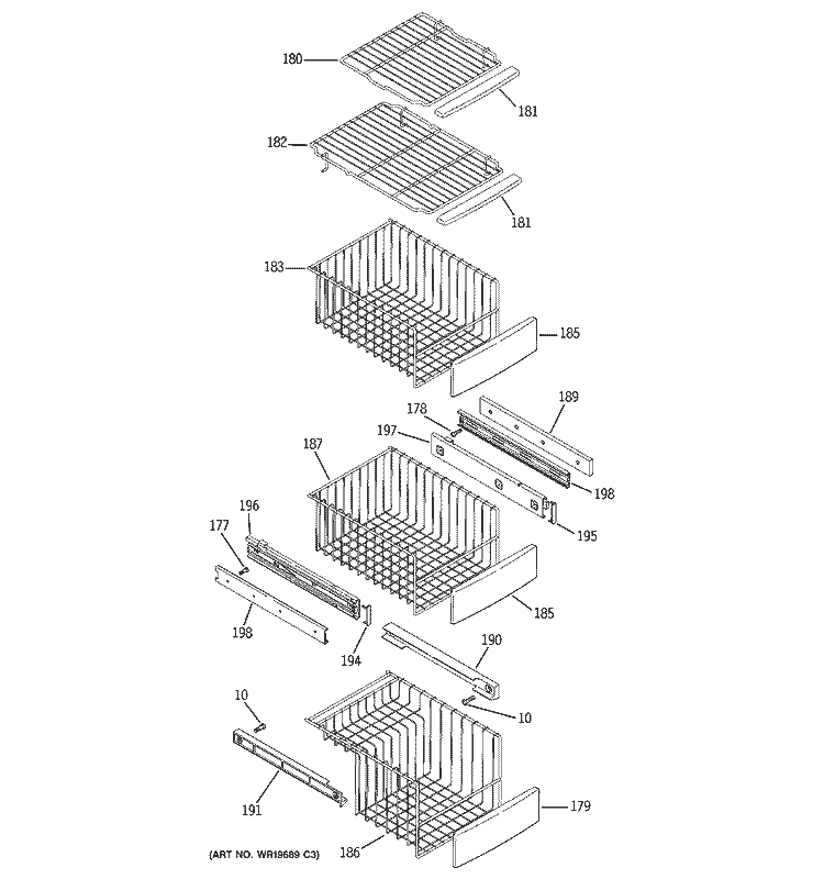 FREEZER SHELVES Diagram and Parts List for PSK25NGSCCWW  General Electric Refrigerator