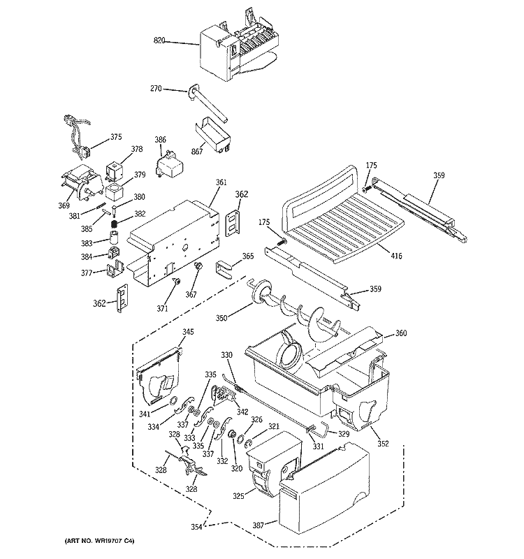 ICE MAKER & DISPENSER Diagram and Parts List for PSK25NGSCCWW  General Electric Refrigerator