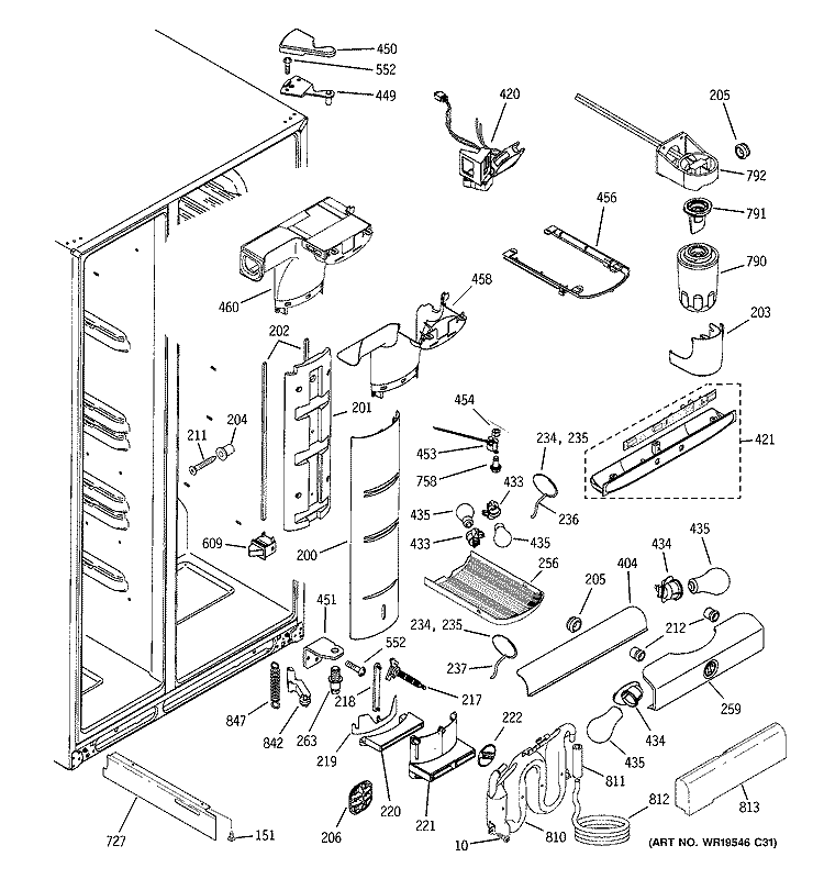 FRESH FOOD SECTION Diagram and Parts List for PSK25NGSCCWW  General Electric Refrigerator