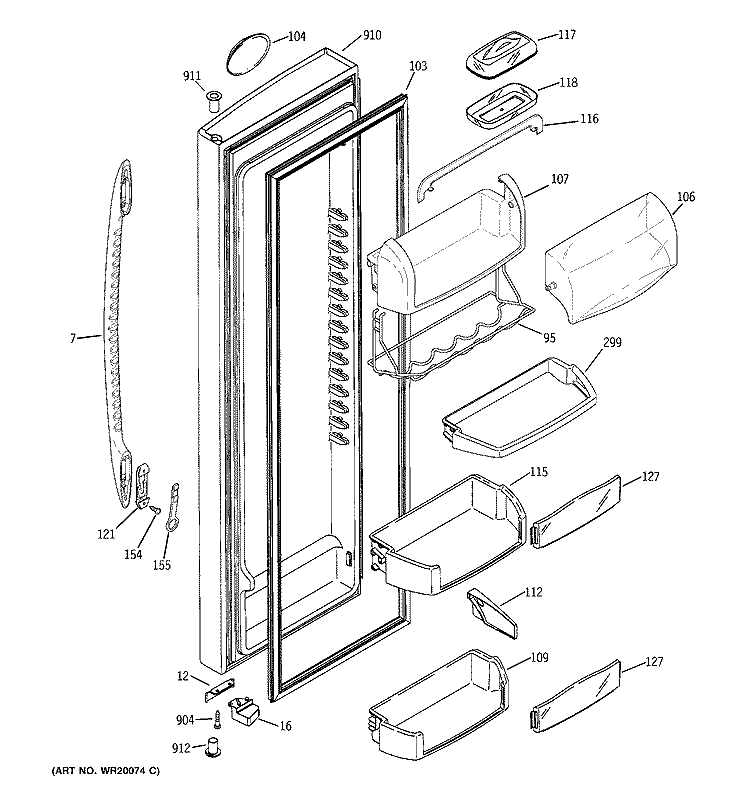 FRESH FOOD DOOR Diagram and Parts List for PSK29NGSCCCC  General Electric Refrigerator