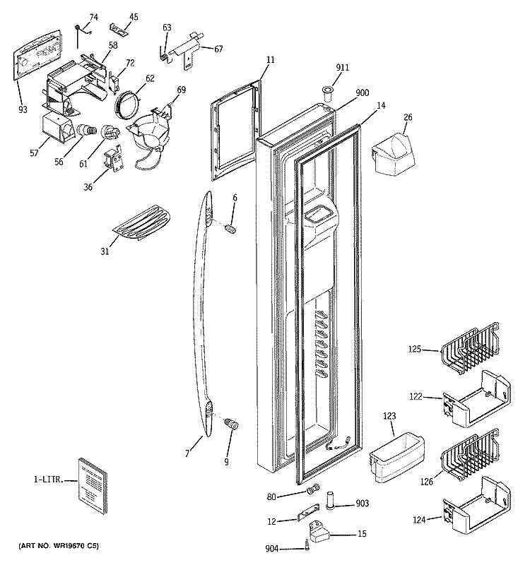 FREEZER DOOR Diagram and Parts List for PSS23MSTCSS  General Electric Refrigerator