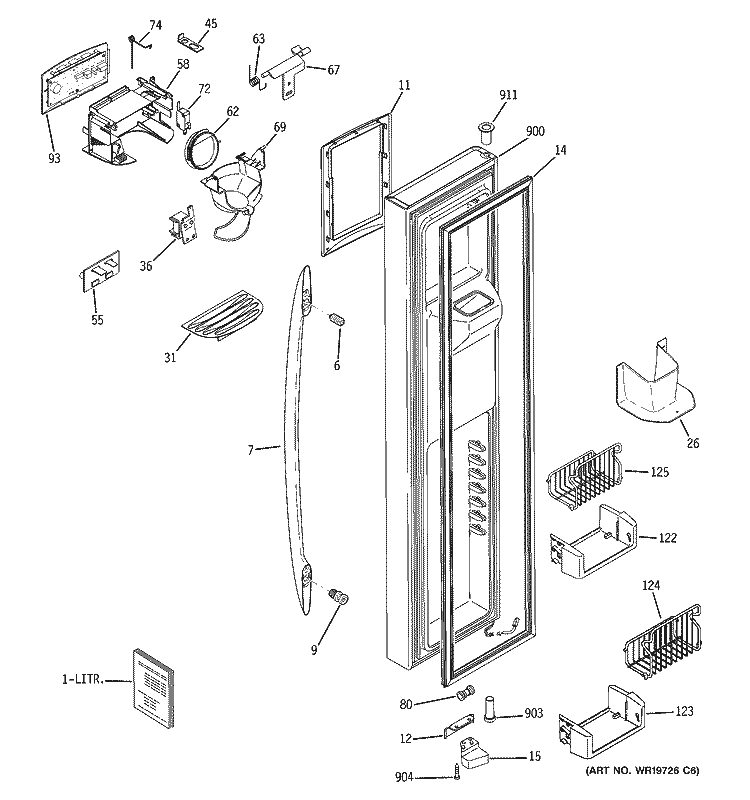 FREEZER DOOR Diagram and Parts List for PSS23NSTCSS  General Electric Refrigerator