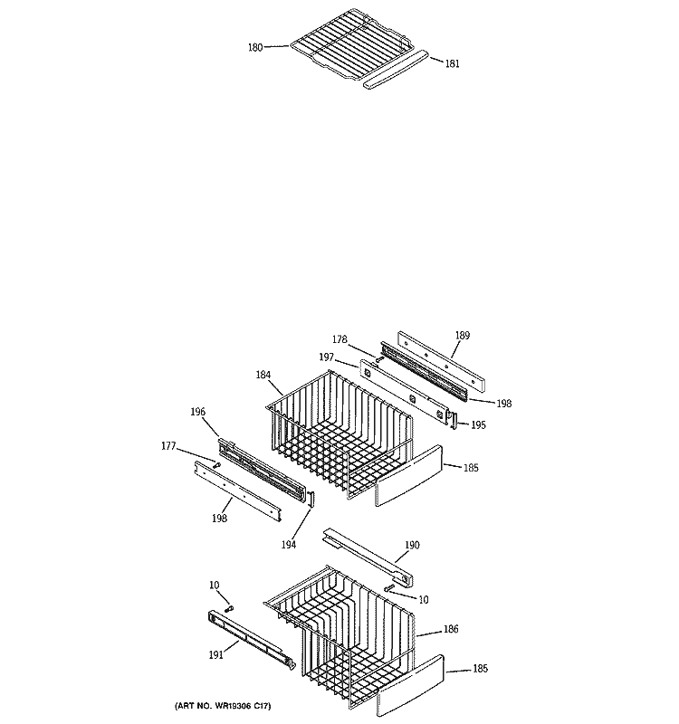 FREEZER SHELVES Diagram and Parts List for PSS23NSTCSS  General Electric Refrigerator