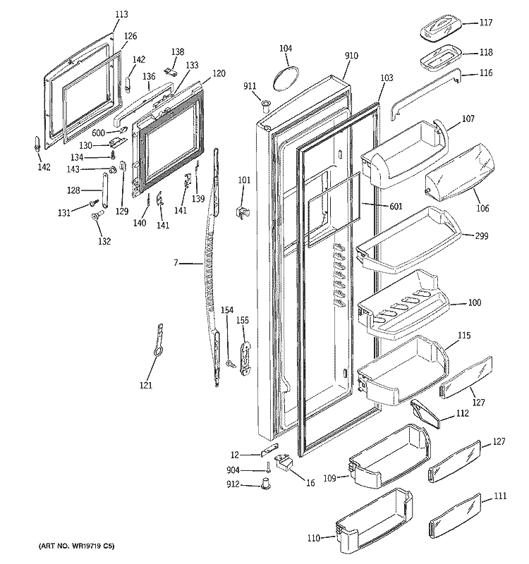 FRESH FOOD DOOR Diagram and Parts List for PCK23NHSCFWW  General Electric Refrigerator