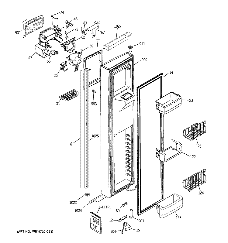 FREEZER DOOR Diagram and Parts List for PIE23NGTCFBB  General Electric Refrigerator