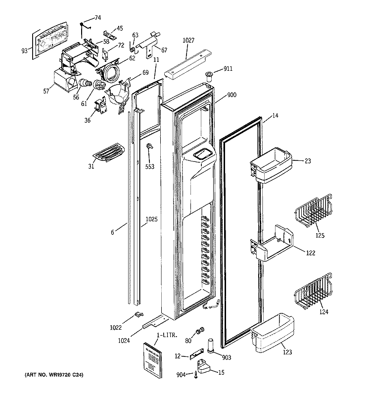 FREEZER DOOR Diagram and Parts List for PIE23NGTCFKB  General Electric Refrigerator