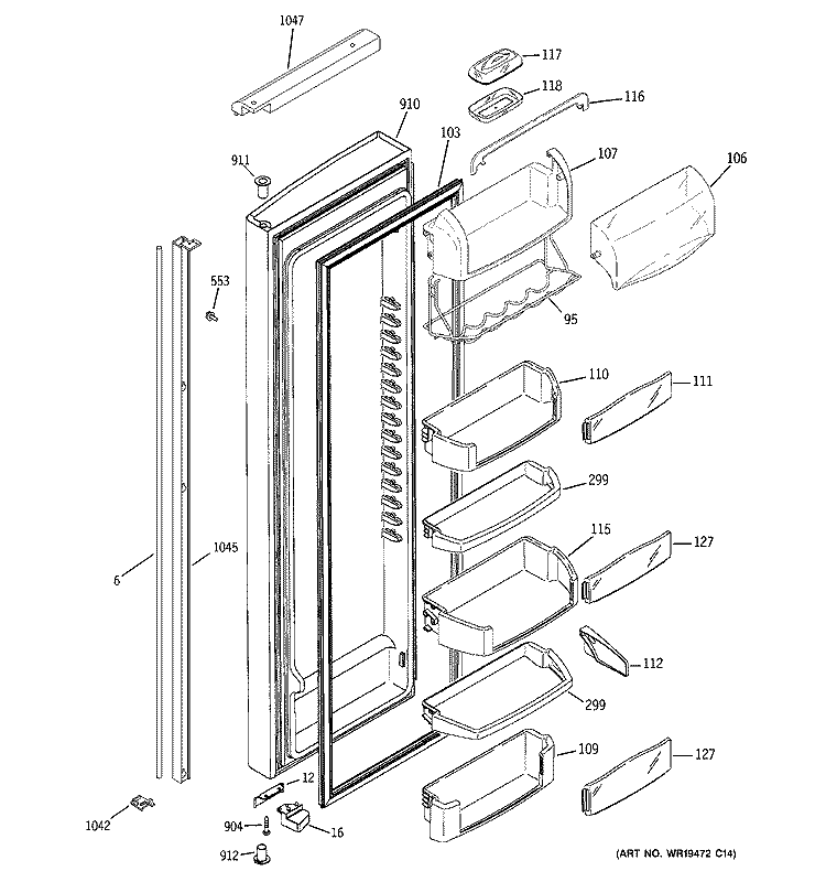 FRESH FOOD DOOR Diagram and Parts List for PIE23NGTCFKB  General Electric Refrigerator