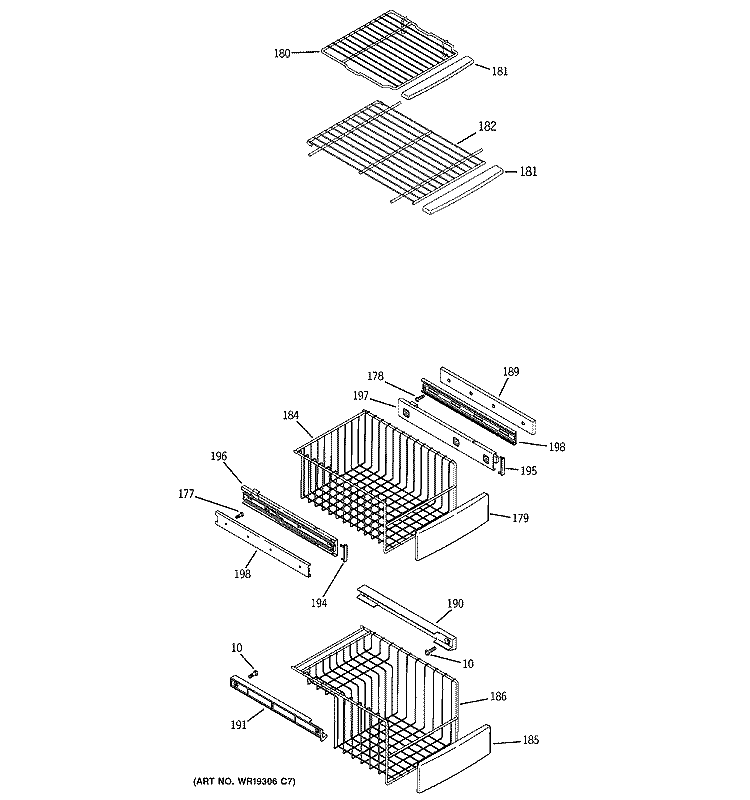 FREEZER SHELVES Diagram and Parts List for PIE23NGTCFKB  General Electric Refrigerator