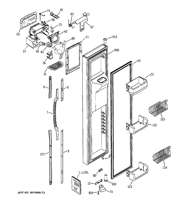 FREEZER DOOR Diagram and Parts List for PSE25NGTCFBB  General Electric Refrigerator