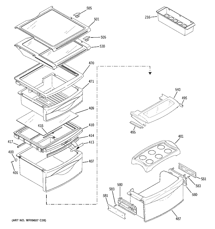 FRESH FOOD SHELVES Diagram and Parts List for PSE25NGTCFBB  General Electric Refrigerator