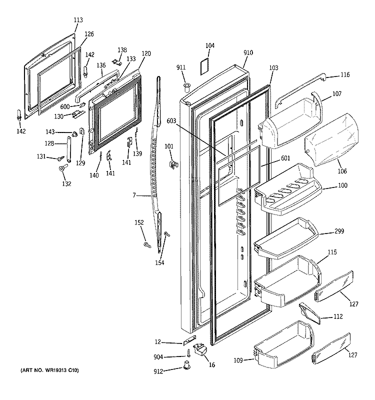FRESH FOOD DOOR Diagram and Parts List for PSE27NHTCCSS  General Electric Refrigerator