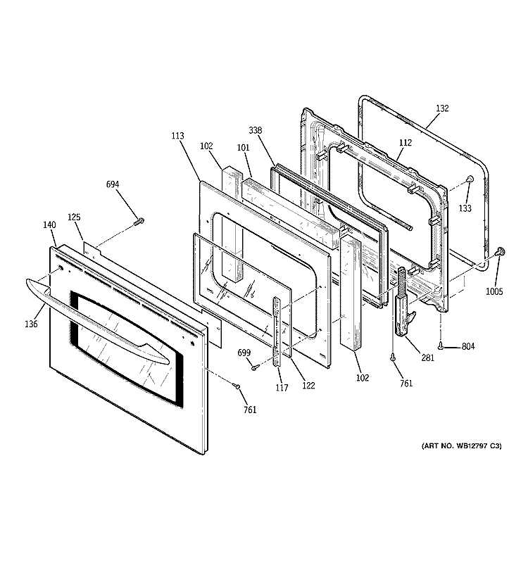 DOOR Diagram and Parts List for JS968SK4SS  General Electric Range