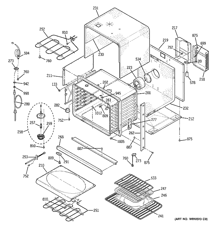 BODY PARTS Diagram and Parts List for JT915WF8WW  General Electric Wall Oven
