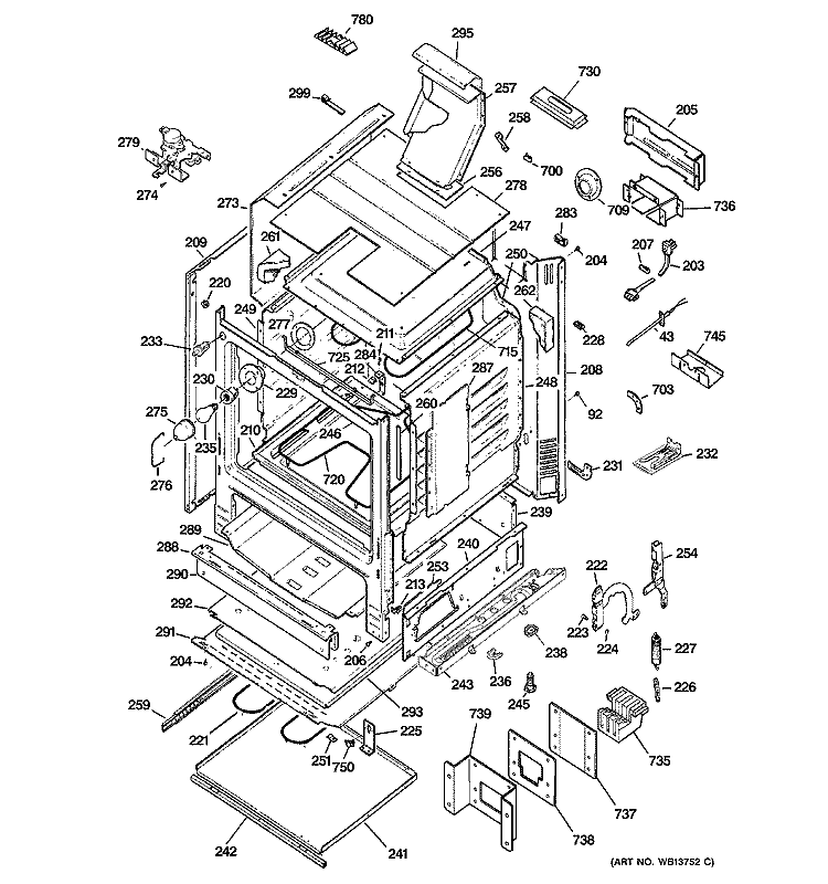 BODY PARTS Diagram and Parts List for J2B912SEL1SS  General Electric Range
