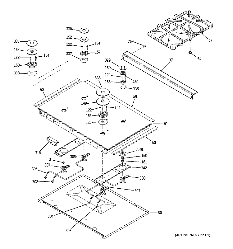 COOKTOP Diagram and Parts List for J2S968BEK3BB  General Electric Range