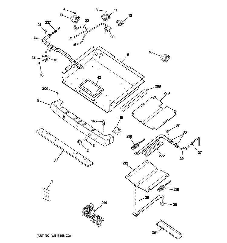 GAS & BURNER PARTS Diagram and Parts List for JGB900SEK6SS  General Electric Range