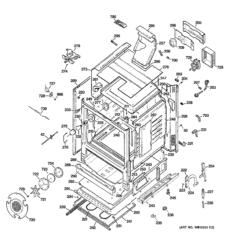 BODY PARTS Diagram and Parts List for JGB916SEL1SS  General Electric Range