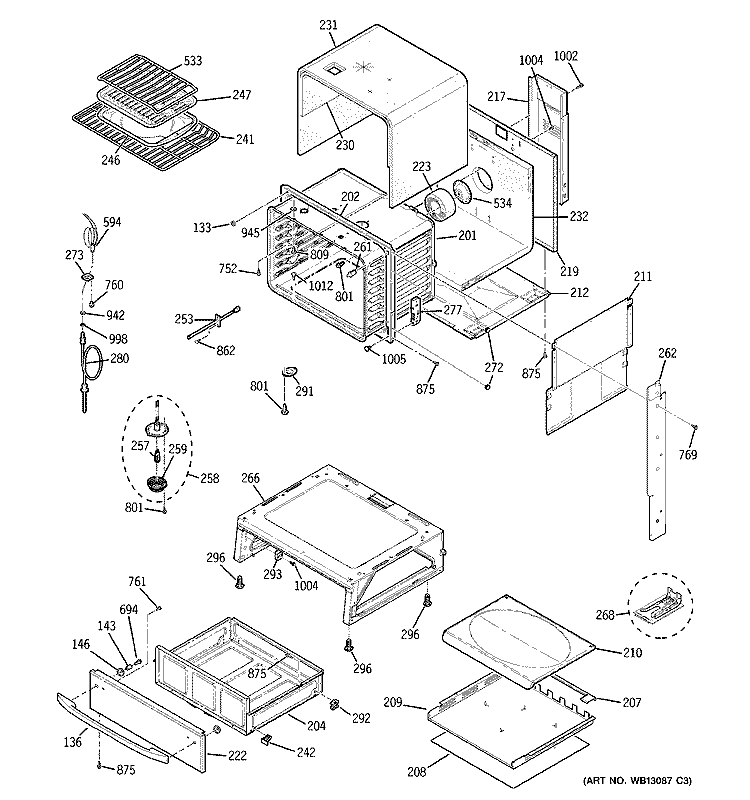 BODY PARTS Diagram and Parts List for JGS968KEK3CC  General Electric Range