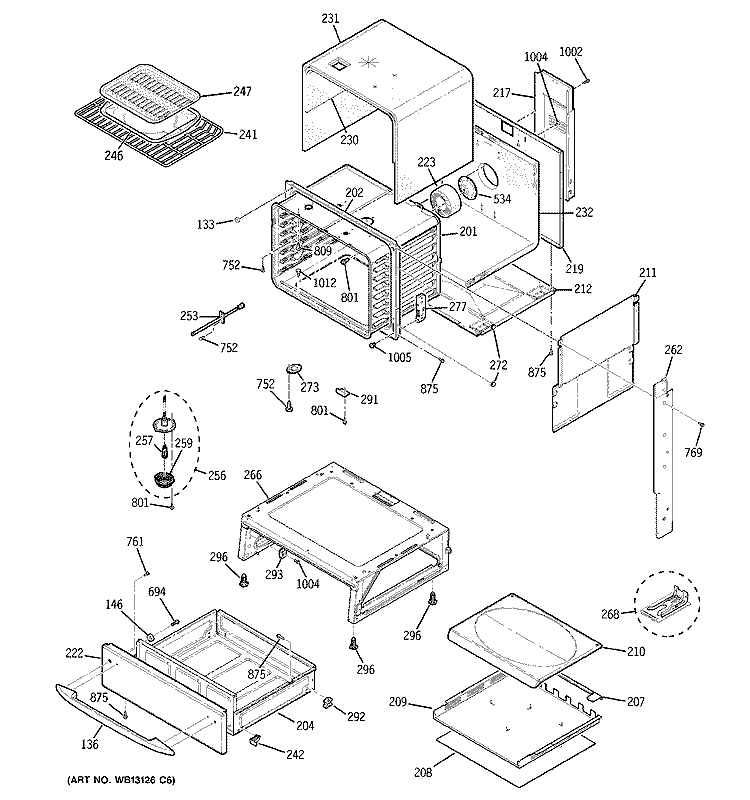 BODY PARTS Diagram and Parts List for JGSP28SEK4SS  General Electric Range