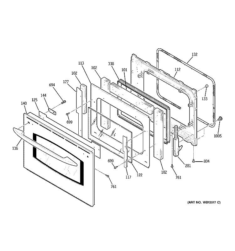 DOOR Diagram and Parts List for JGSP28SEK4SS  General Electric Range