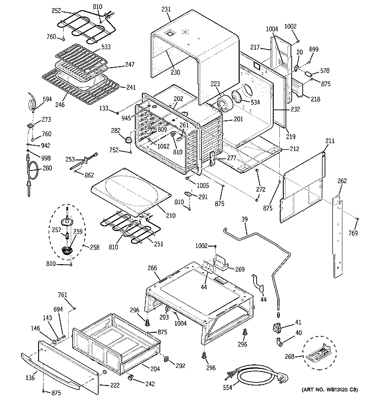 BODY PARTS Diagram and Parts List for J2C968WEK1WW  General Electric Range