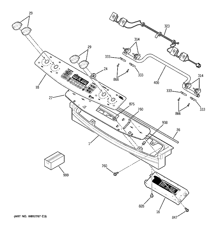 CONTROL PANEL Diagram and Parts List for J2S968SH5SS  General Electric Range