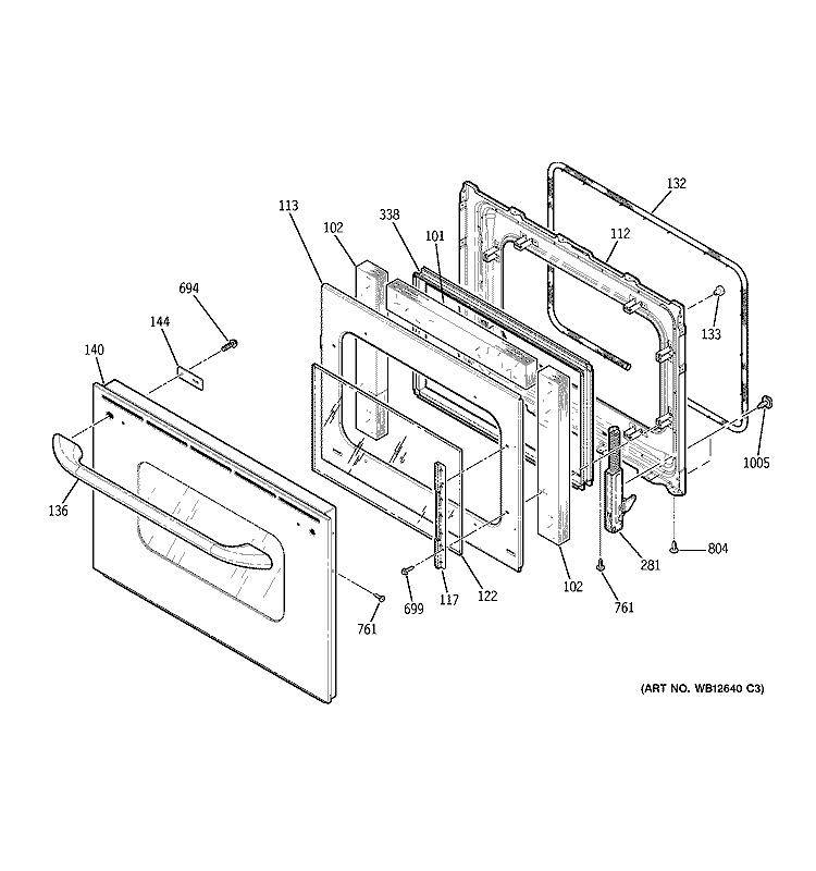 DOOR Diagram and Parts List for J2S968SH5SS  General Electric Range