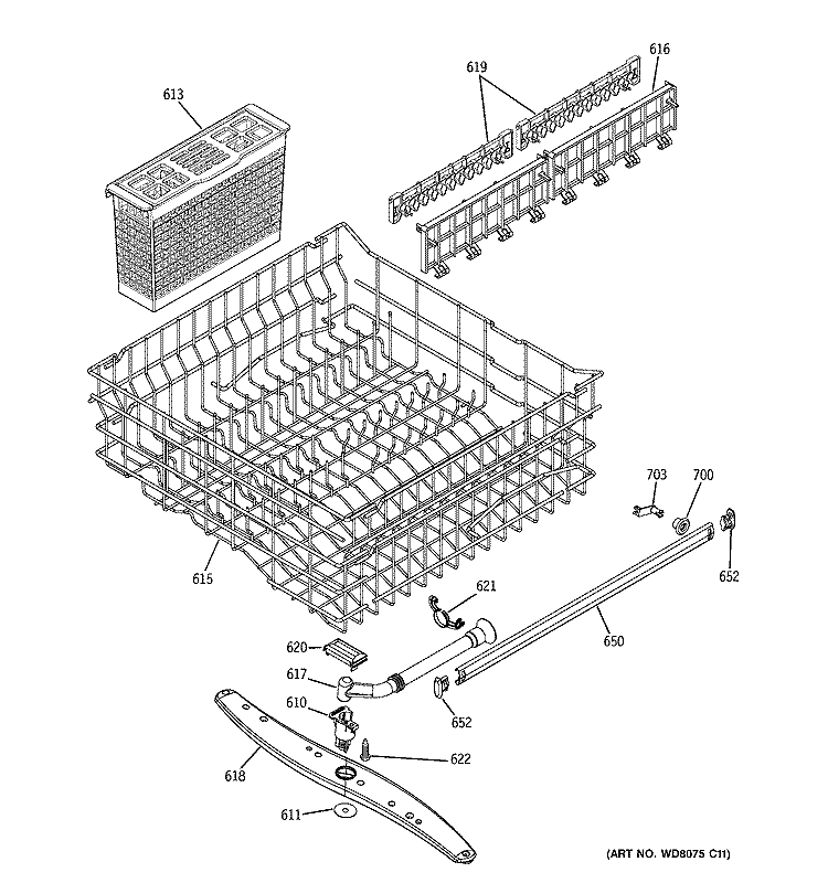 UPPER RACK ASSEMBLY Diagram and Parts List for EDW6000L00CC  General Electric Dishwasher