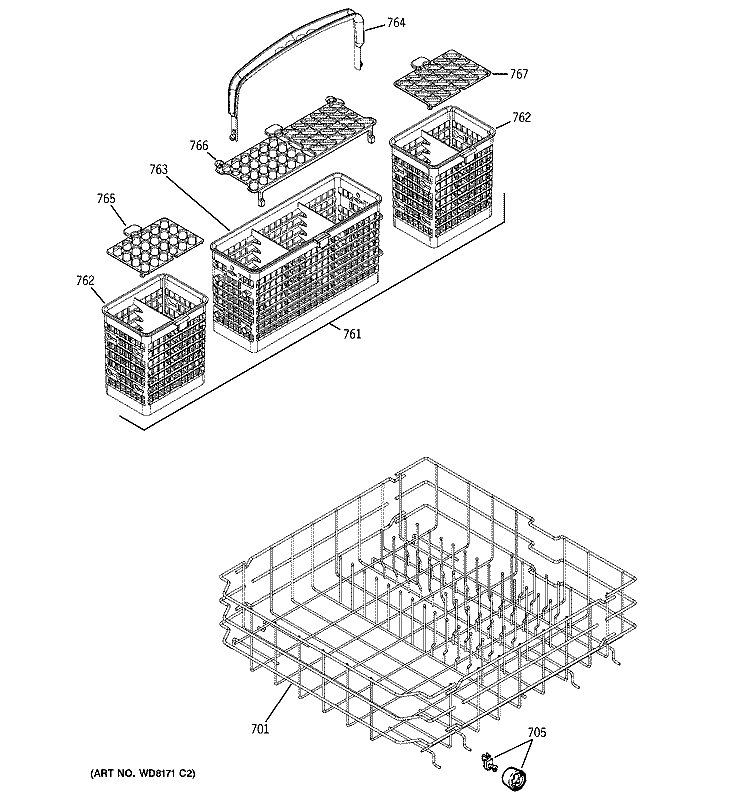 LOWER RACK ASSEMBLY Diagram and Parts List for EDW6000L15CC  General Electric Dishwasher