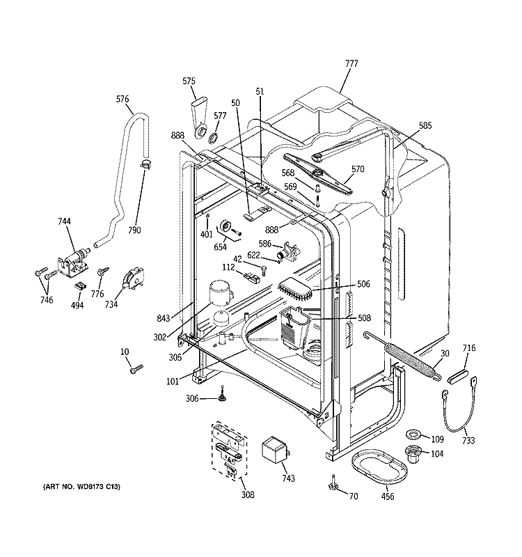 BODY PARTS Diagram and Parts List for GLD6260L00SS  General Electric Dishwasher