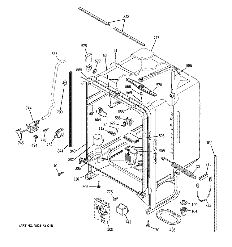 BODY PARTS Diagram and Parts List for GLD6500L00CC  General Electric Dishwasher