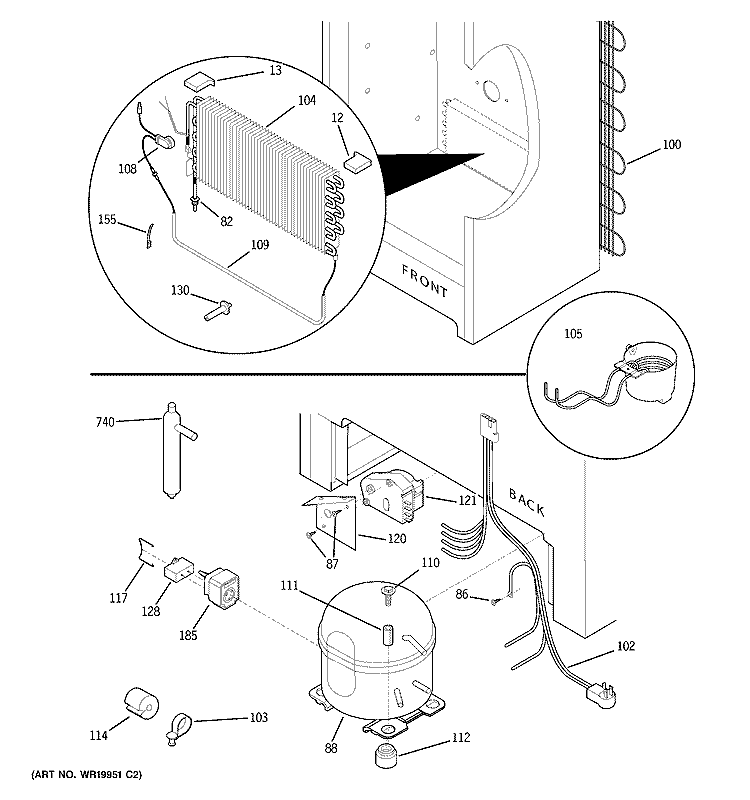 UNIT PARTS Diagram and Parts List for FUG17DSARWH  General Electric Freezer