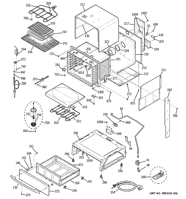 BODY PARTS Diagram and Parts List for J2S968TEK1WW  General Electric Range
