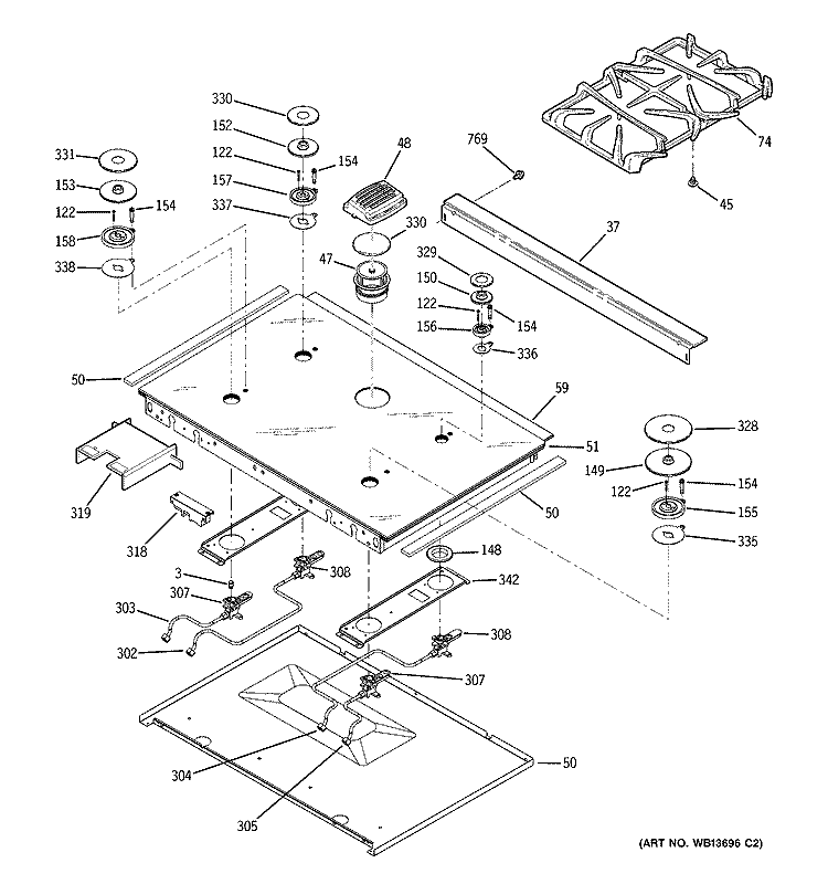 COOKTOP Diagram and Parts List for JGS968SEK1SS  General Electric Range