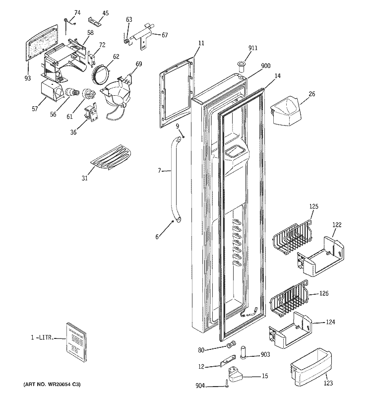 FREEZER DOOR Diagram and Parts List for GSS23LSTCSS  General Electric Refrigerator