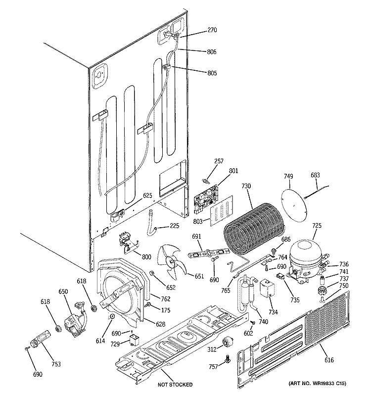 SEALED SYSTEM & MOTHER BOARD Diagram and Parts List for GSS23LSTCSS  General Electric Refrigerator