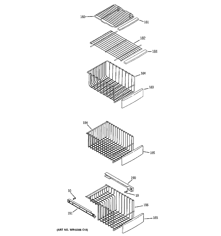 FREEZER SHELVES Diagram and Parts List for GSS25LGTCCC  General Electric Refrigerator