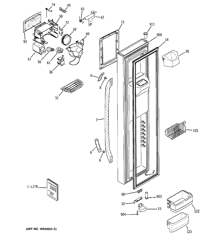 FREEZER DOOR Diagram and Parts List for GSS25LGTDCC  General Electric Refrigerator