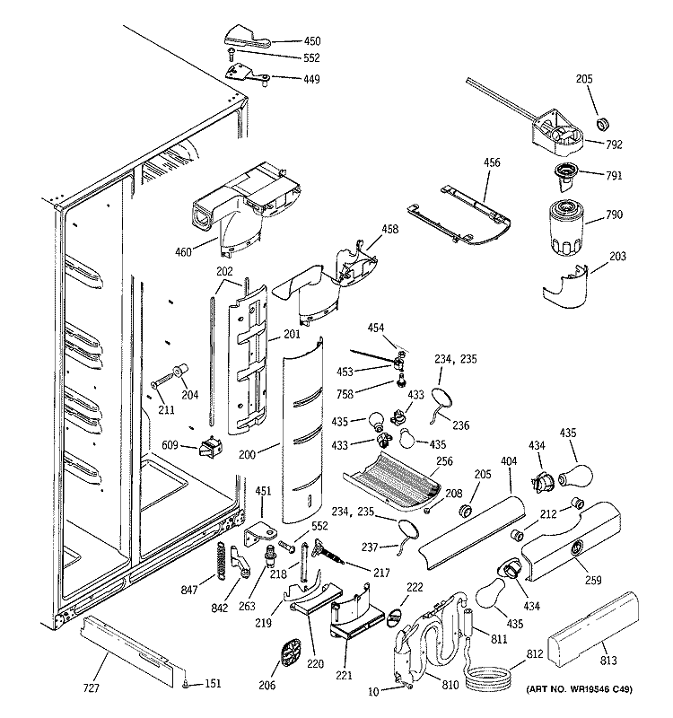 FRESH FOOD SECTION Diagram and Parts List for GSS25LGTDCC  General Electric Refrigerator