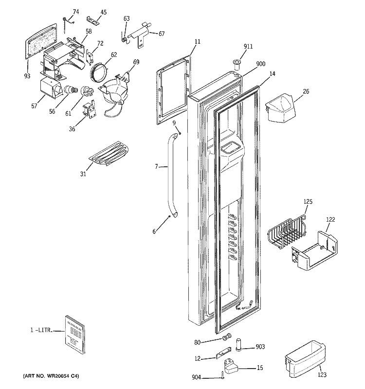 FREEZER DOOR Diagram and Parts List for GSS25LSTDSS  General Electric Refrigerator