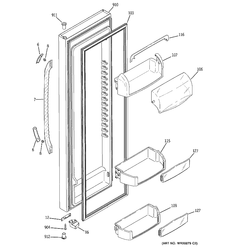 FRESH FOOD DOOR Diagram and Parts List for GSS25QGTBCC  General Electric Refrigerator