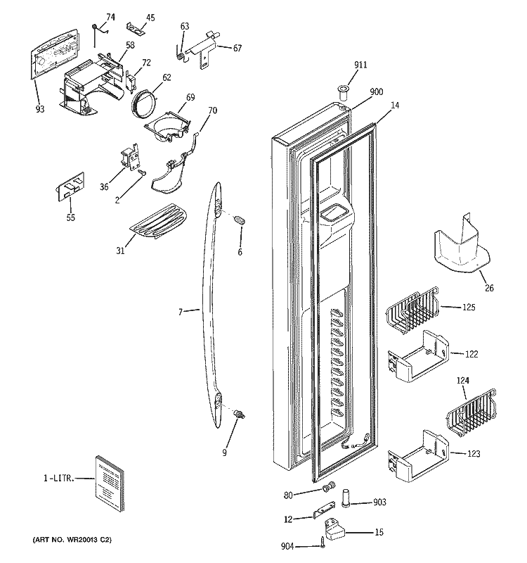 FREEZER DOOR Diagram and Parts List for PSC23NSTCSS  General Electric Refrigerator